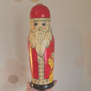 Vintage Christmas Folk Art Nesting Santa Clause Russian Vodka Doll